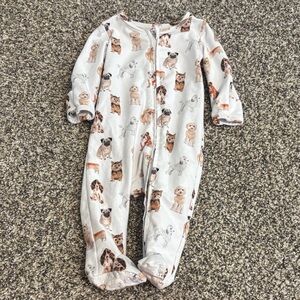 Caden Lane White Baby Footed One-Piece with Puppy Prints